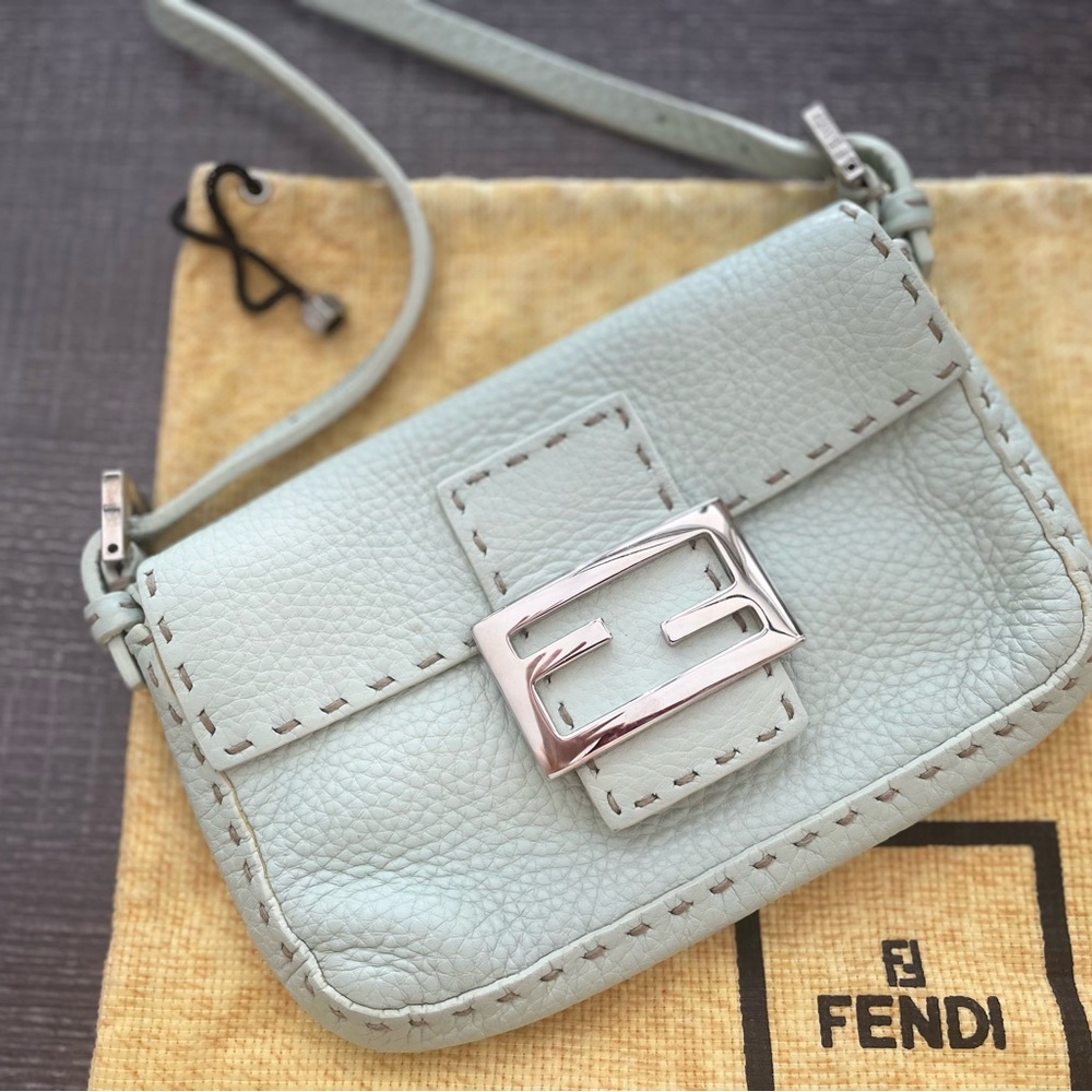 Fendi Light Green Leather Baguette Bag